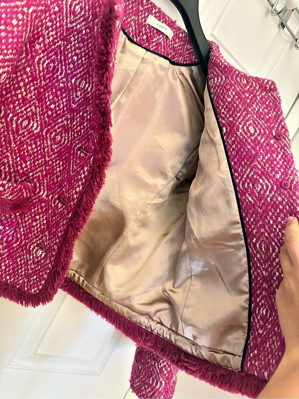 J.Crew Diamond Tweed Jacket Geometric Fringe in Pink - Picture 8 of 12